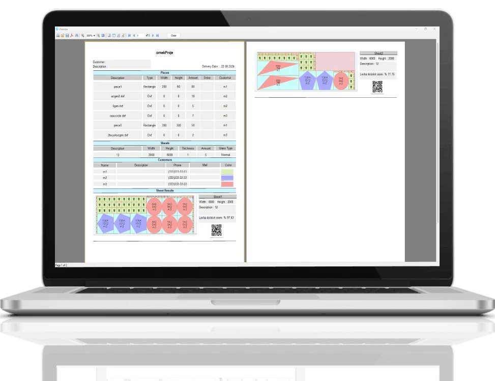 CrystalCAM raporlama ekranı - QR kodlu etiket çıktılarıyla üretim süreci yönetimi